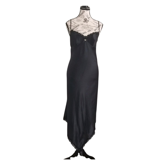 ABS 90s Y2K black Satin asymetrical maxi slip dress - Picture 2 of 6